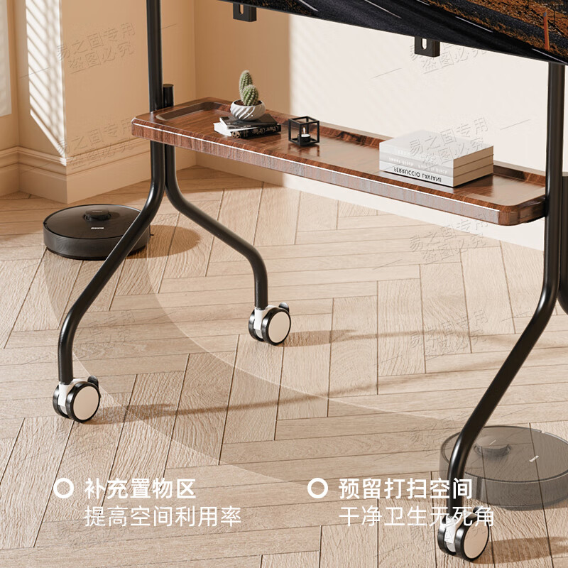 Yizhigu Universal TV Stand Home Movable Wood Art Floor Cart Living Room Bedroom Stainless Steel TV Stand Perforated Board Hanger Universal Belt Brake Wheel 32-75 Inch Stainless Steel + Single-layer Walnut Pallet + Silent Anti-Slip Universal Wheel