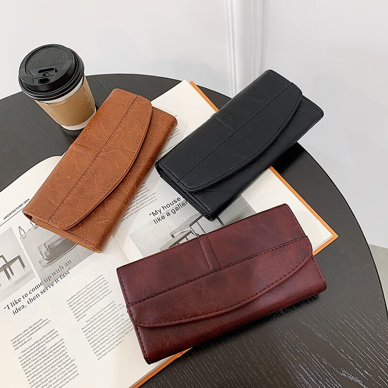 Scarecrow 2025 new wallet card holder all-in-one bag for women multifunctional simple long versatile soft leather large capacity wallet bag dark red