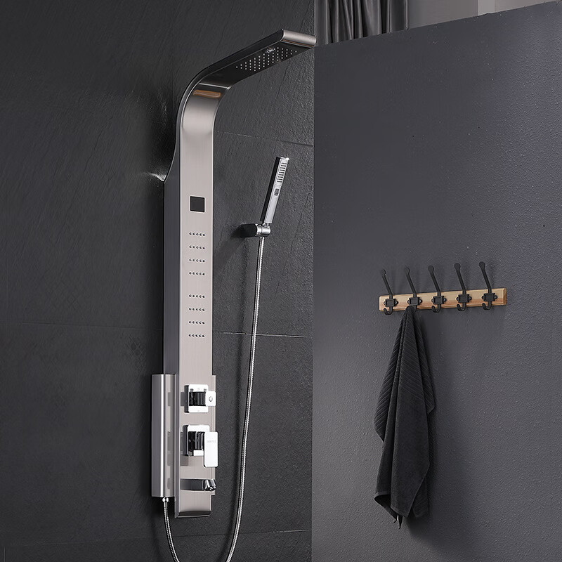 Shouyou 304 stainless steel bathroom smart screen shower screen rain shower digital display rain massage bath shower column 1061 brushed hot and cold
