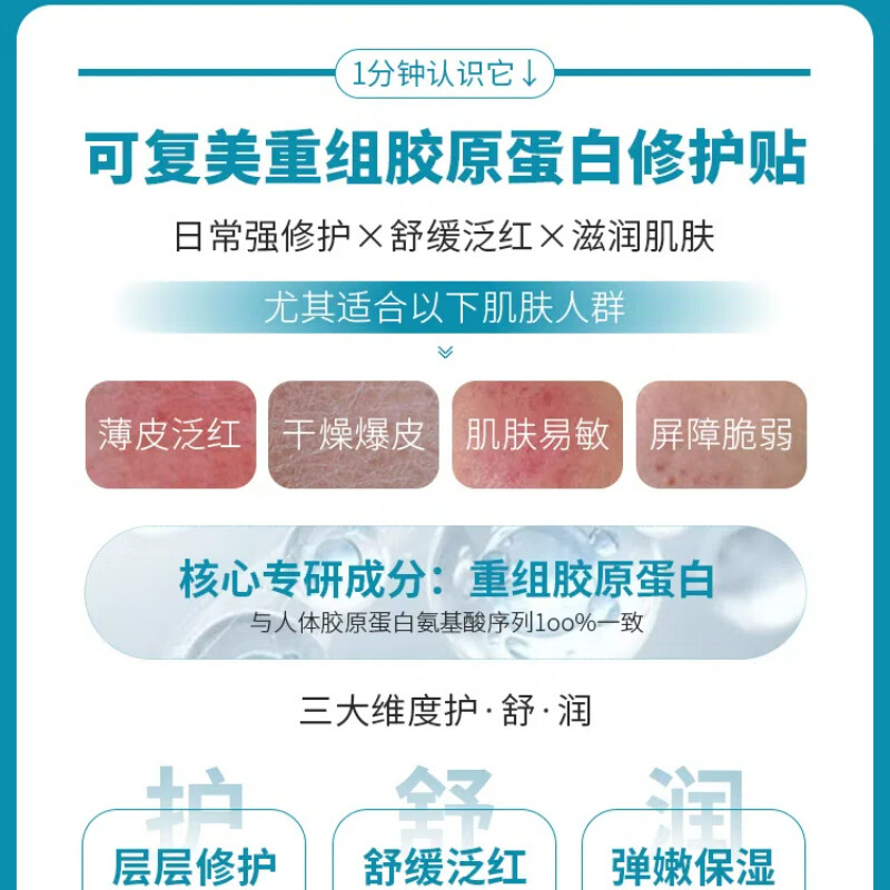 Kefumei Recombinant Collagen Repair Patch 30gx5 tablets in box, intensive repair, soothing and moisturizing, temporary clearing