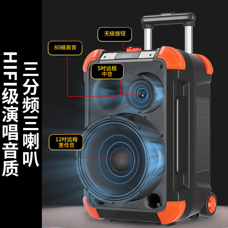 Songchuan International SS6 Outdoor High Volume Square Dance Audio Mobile Trolley Home High Power Karaoke Singing Mobile Bluetooth Speaker Stage Live Broadcast Sound Card All-in-One with Wireless Microphone SS6-05H U-segment Wireless Microphone*2+Sound Card Live Broadcast+Gift Package