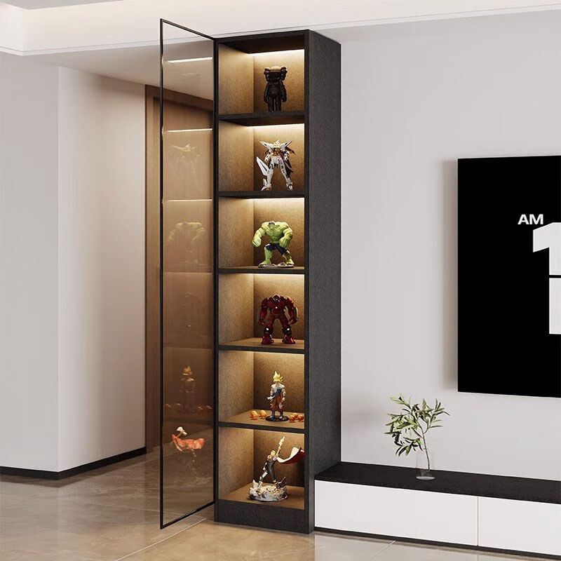 Qinkai custom wine cabinet TV cabinet side cabinet vertical cabinet glass door living room storage storage cabinet display bookcase narrow cabinet A 6 layers gray 40*40*220