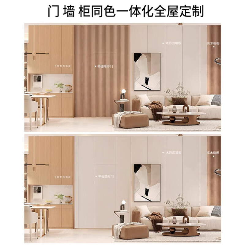 Solid wood grille invisible door wood veneer hidden door bedroom secret door TV background wall living room integrated custom door wall grille invisible door customization/set