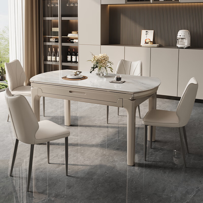 Chivas microcrystalline stone dining table light luxury and high-end 2025 new folding retractable home small apartment CT189 Chivas Regal CT189 dining table + 11671 dining chairs 4 priority delivery (ask customer service for details)