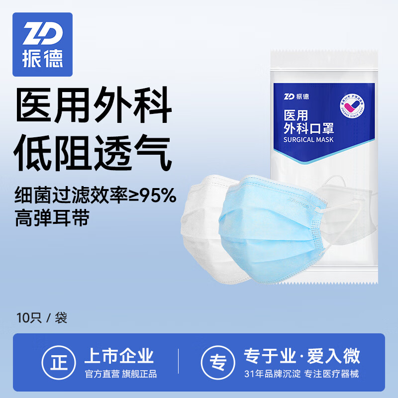 Zhende disposable medical surgical mask for adults and children, three-dimensional three-layer anti-dust droplet mask, blue 300 pieces