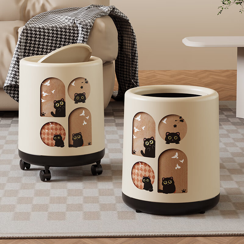 Miaoli living room trash can household new style medieval style light luxury high-end large capacity high-looking bathroom with wheels removable round - cute panda pop-up lid - with wheels