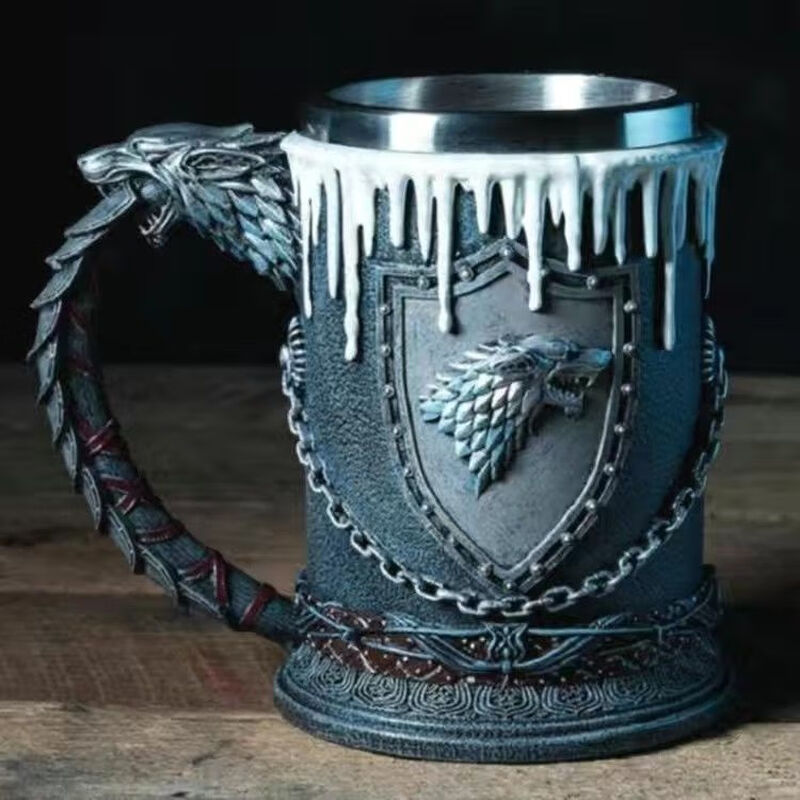 KYODO Jingmei Multi-Iron Cup Game of Thrones Beer Mug 304 Steel Creative Wine Glass Mug Embossed Large Capacity Holy Sword Handle Cup