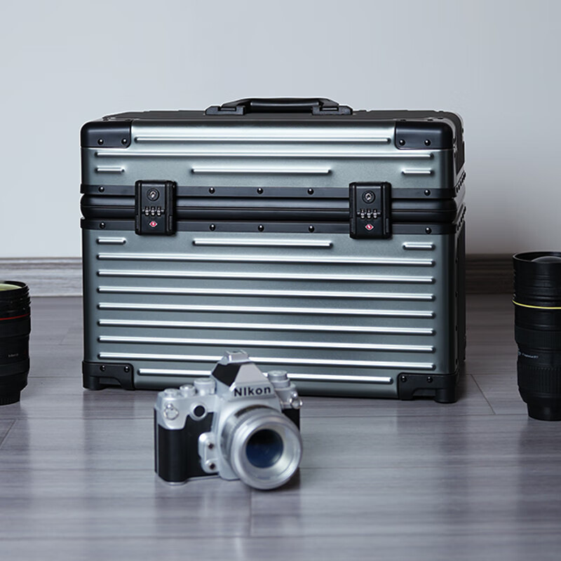 Yuemeng All Aluminum Magnesium Alloy Photography Case Luggage Camera Trolley Case Photography Equipment Case Metal Shockproof Instrument Toolbox Jazz Black (Seventh Generation Upgraded Wheels + Photography Liner) 25 inches Only available for domestic boarding