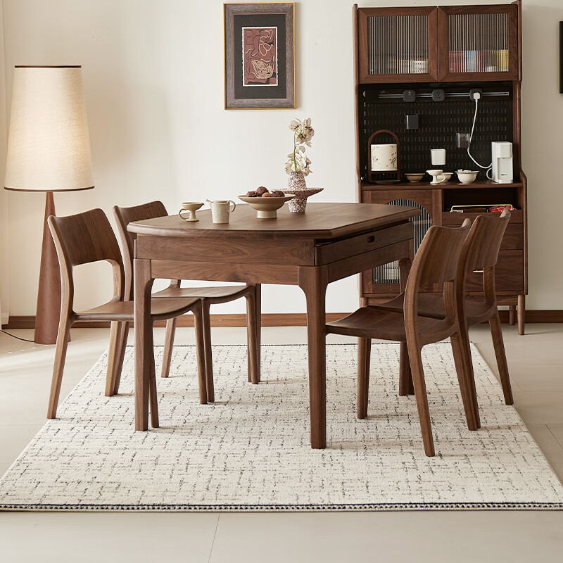 Faner solid wood round table dining table North American black walnut retractable folding dining table Nordic style log dining table deliberate round table 1.35m North American black walnut