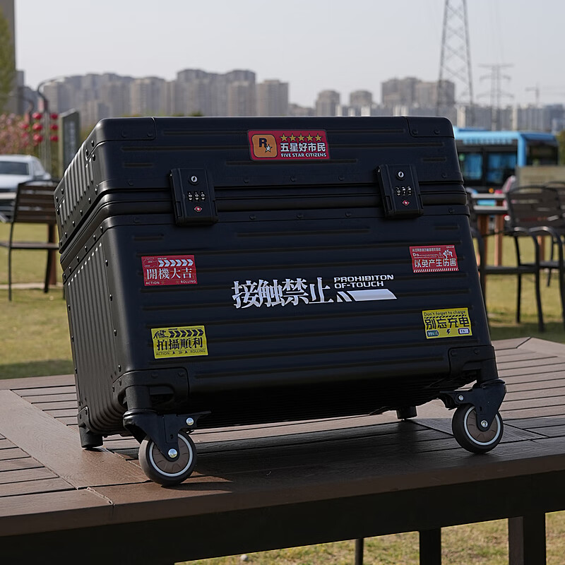 Yuemeng All Aluminum Magnesium Alloy Photography Case Luggage Camera Trolley Case Photography Equipment Case Metal Shockproof Instrument Toolbox Jazz Black (Seventh Generation Upgraded Wheels + Photography Liner) 25 inches Only available for domestic boarding