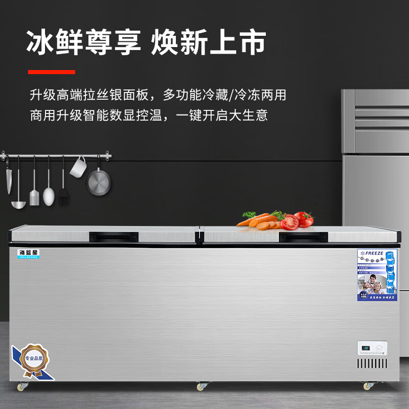 Aquamarine Freezer Commercial Large Capacity High-End Brushed Silver Horizontal Freezer Refrigerated Freezer Display Cabinet Home Dual Temperature Commercial Large Capacity Freezer Commercial Large Freezer 788 Single Temperature Intelligent Digital Display (Brushed Silver Luxury Model)