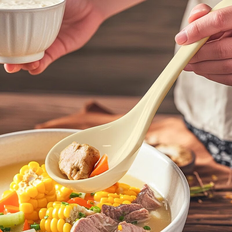 National style ceramic soup spoon with short handle, large spoon, household soup spoon, large soup spoon, porridge spoon, exquisite and high-end, high temperature firing, creamy yellow