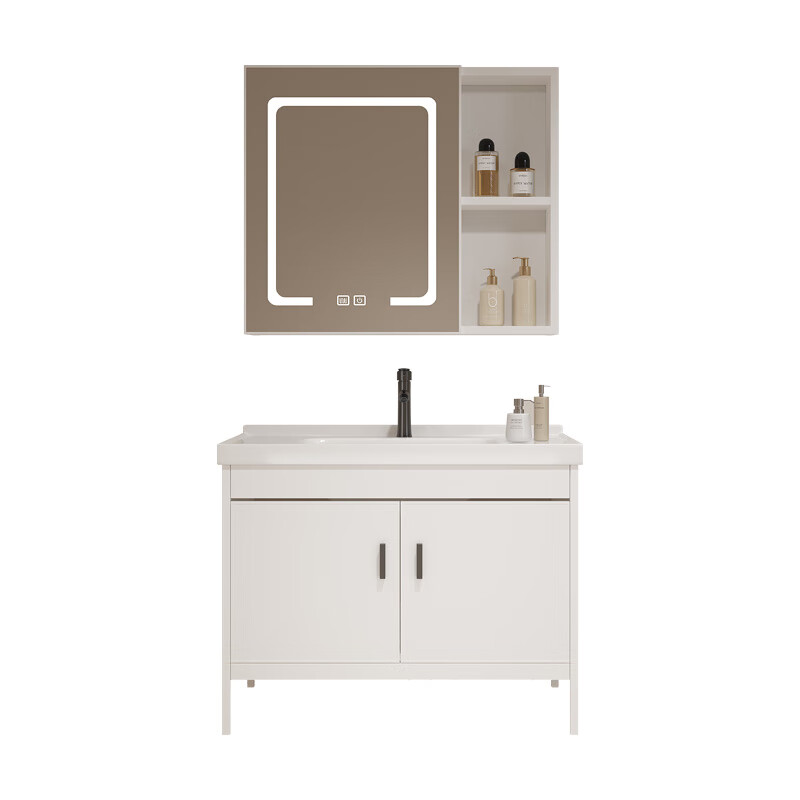 Jomoo's new bathroom space aluminum washbasin cabinet combination bathroom bathroom cabinet washbasin integrated ceramic floor-standing washbasin 5036 ceramic basin + floor cabinet + ordinary mirror cabinet