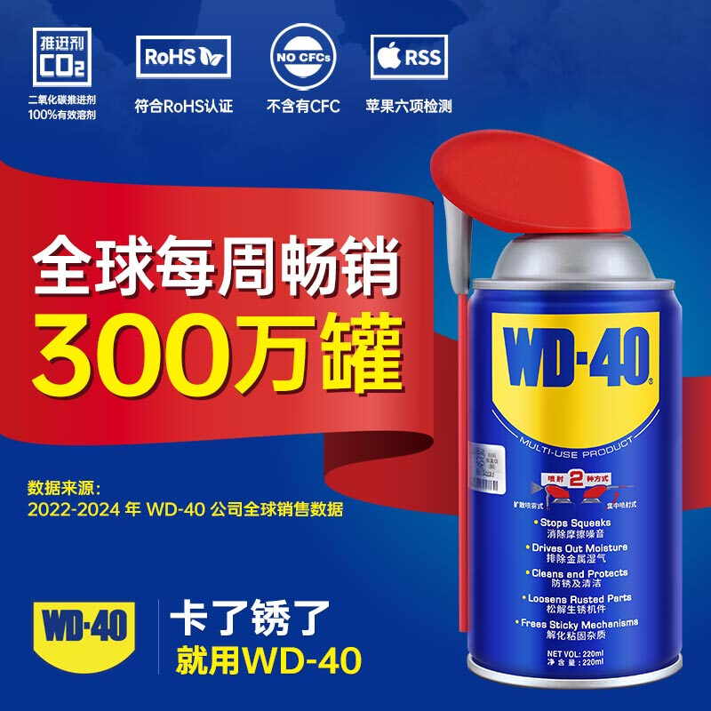 WD-40 household door lock lubricant, sewing machine, metal door and window hinges, mandrel hinges, anti-rust, smart spray can 220ml