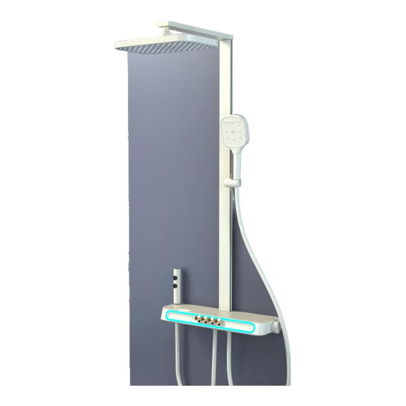Guyuan Shower Set Supercharged Digital Display Ambient Light Piano Button Large Shelf Self-Cleaning Shower Complete Set Milky White (724)