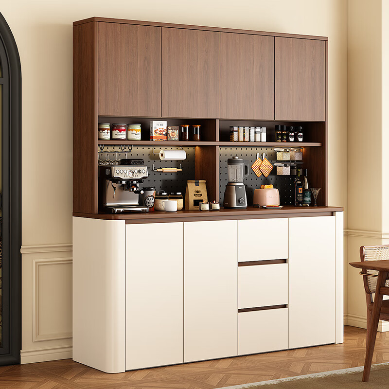 Tulio sideboard wine cabinet medieval storage rack multi-functional perforated board against the wall integrated living room home storage kitchen cabinet 80*40*200 walnut + cream high style (not the main picture)