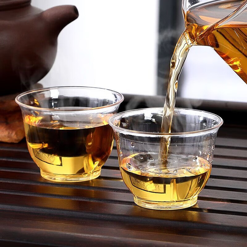 Disposable tea cup, thickened heat-resistant Kung Fu tea cup, high-end transparent crystal cup, office reception cup, tea cup, 50 pieces (60ml)