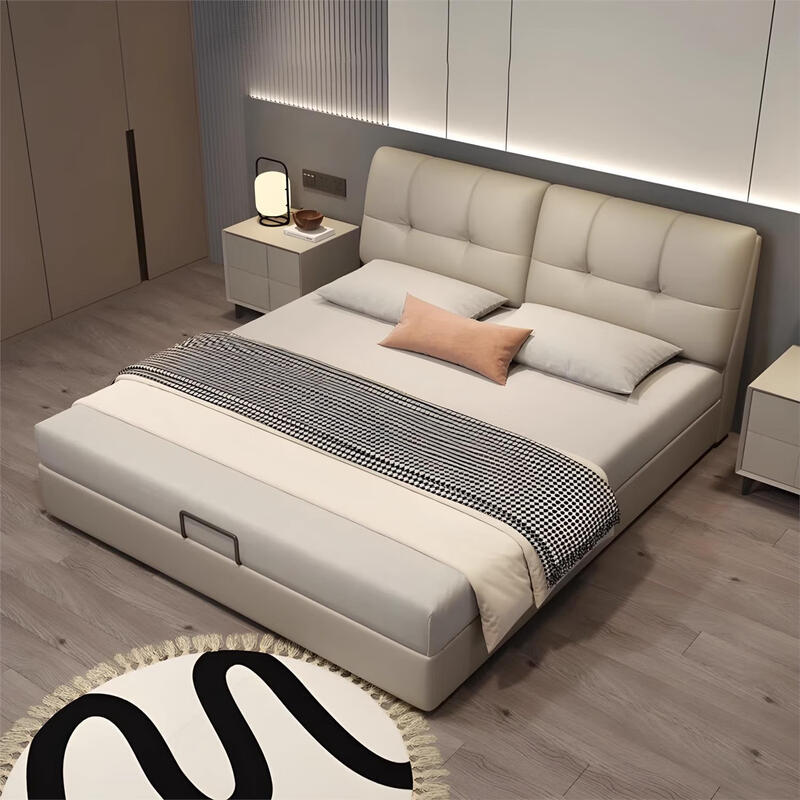 DeRUCCI HOME mousse leather bed master bedroom high-end storage leather art bed storage drawer upholstered bed double bed 1.8m x 2m bed + velvet mattress + 1 cabinet five-star selection 1800mm*2000mm frame structure