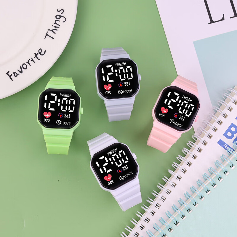 Hot-selling cool student party Korean version forest sports love square LED electronic watch ins junior high school student female J31 black