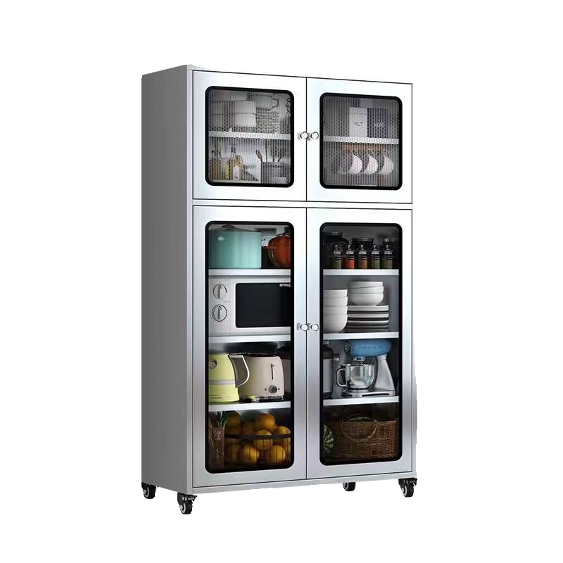 Wen Yijia stainless steel sideboard cabinet multi-functional storage cabinet household kitchen cupboard vegetable cabinet pot storage cabinet Yang Internet and under-the-wall glass door 700 long (201) double door