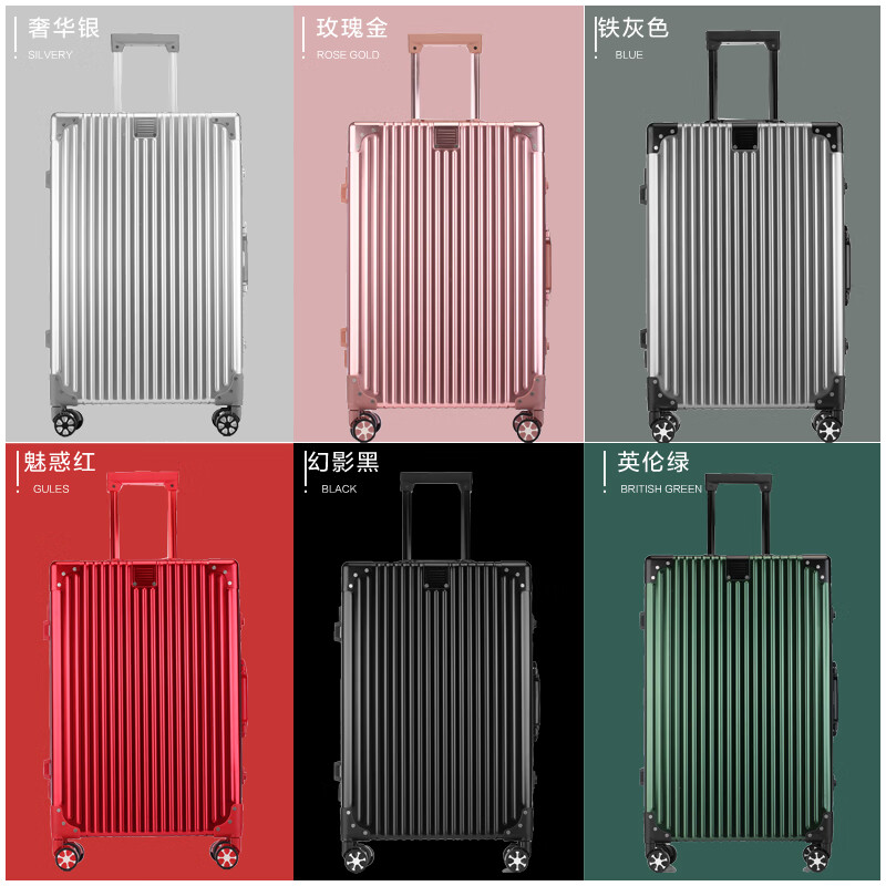World Geographic German Aluminum Magnesium Alloy Luggage Men's and Women's Metal Trolley Case Business Travel Boarding Case Luggage Password Box Aluminum Magnesium Alloy-Luxury Silver 24 Inches-Golden Size for Travel/Mid-to-Long Distance Travel