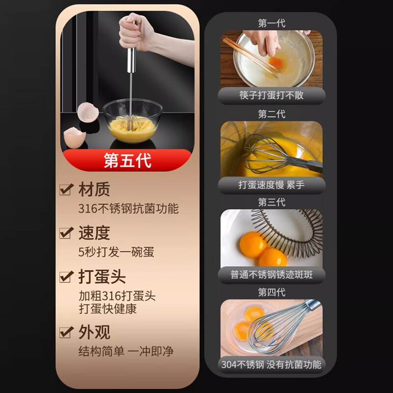 Bomans 316L stainless steel semi-automatic egg beater hand-held press household manual egg mixer baking special artifact upgraded 316L small size