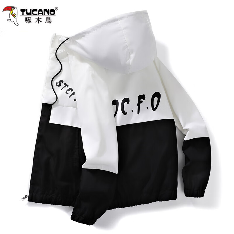 Woodpecker 2025 men's jacket hooded autumn and winter velvet thickened trendy workwear casual loose tops men's black gray XL