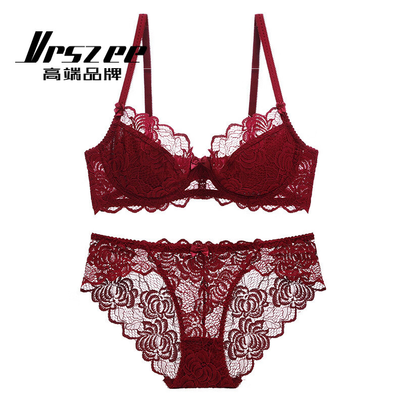 VRSZEE high-end brand underwear women's ultra-thin hot sexy lace bra set temptation underwear bikini white 75B