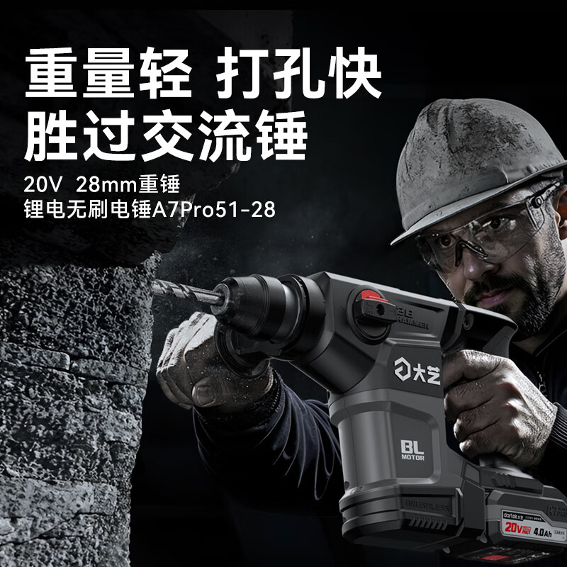 Dayi industrial grade lithium battery brushless electric hammer impact drill weight 28mm concrete electric groover dual function electric hammer A7Pro51-28-6 6.0Ah dual electric hammer
