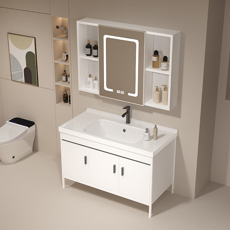 Jomoo's new bathroom space aluminum washbasin cabinet combination bathroom bathroom cabinet washbasin integrated ceramic floor-standing washbasin 5036 ceramic basin + floor cabinet + ordinary mirror cabinet