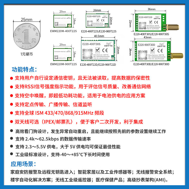 Ebyte lora module SX1262/1278 chip 433M wireless serial port data transmission communication long distance communication low power consumption LLCC68 E220-400T22D