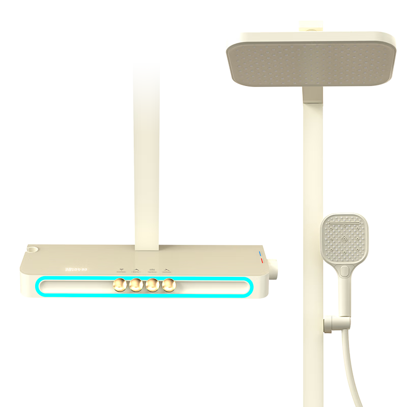 Guyuan Shower Set Supercharged Digital Display Ambient Light Piano Button Large Shelf Self-Cleaning Shower Complete Set Milky White (724)