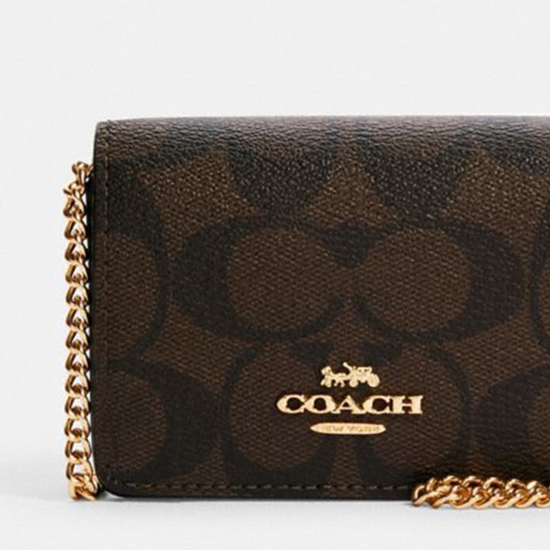 COACH Nationwide Warranty Wallet 10 Presbyopia Crossbody Mini Wallet 6650 Black Brown 10*3*8cm
