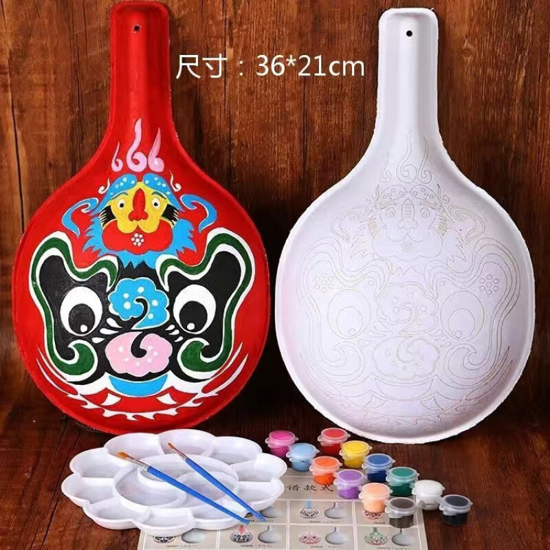 Y horse spoon gourd facial mask hand-painted diy intangible cultural heritage handmade Peking opera with texture white embryo national trend cultural and creative teaching materials large horse spoon + paint (set)