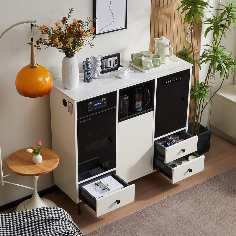 Zetian all-aluminum tea bar machine with refrigerator refrigeration high-end smart office living room integrated sideboard tea cabinet off-white hot and cold three-door refrigerator refrigeration