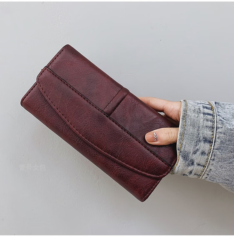 Scarecrow 2025 new wallet card holder all-in-one bag for women multifunctional simple long versatile soft leather large capacity wallet bag dark red