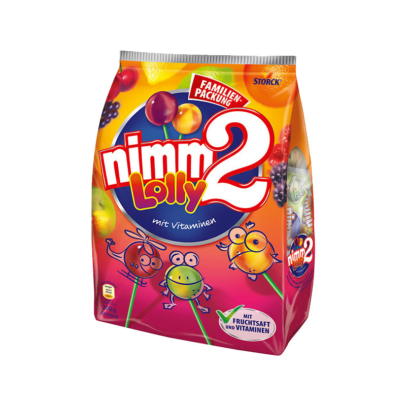 Nimm2 Lollipops for infants and young children imported from Germany, multivitamin candies, snacks for children, and gifts imported from Germany (value pack of 80 pieces), 4 fruit flavors, 4 bags