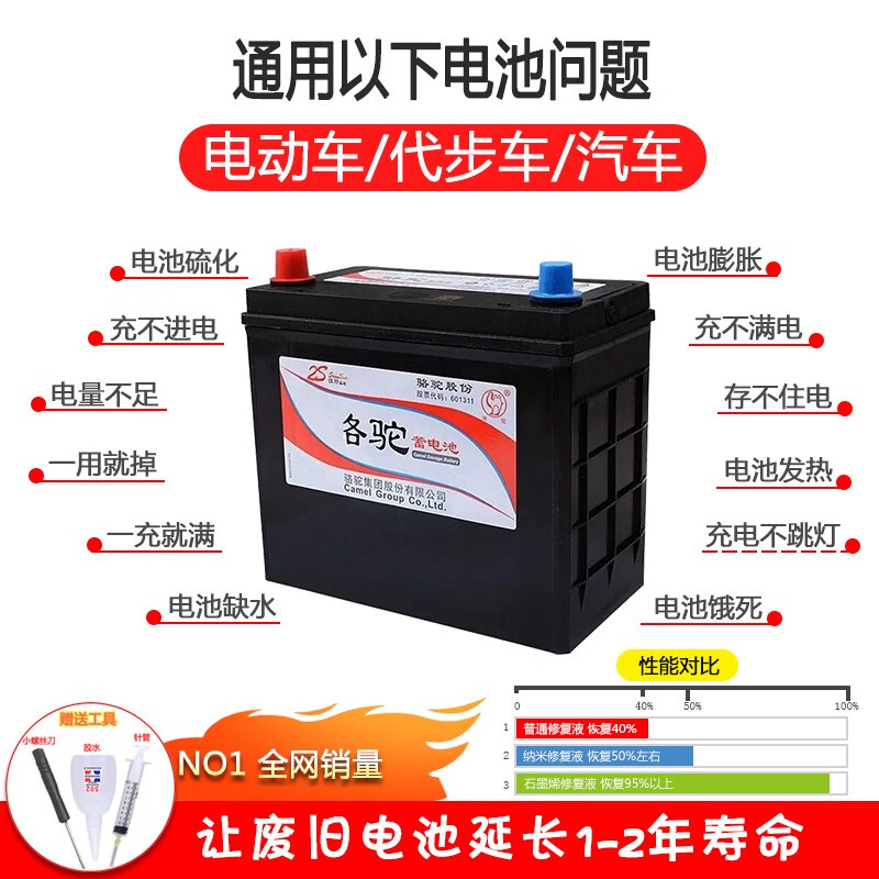 Gongma Camel battery repair fluid General car battery original fluid replenishment water maintenance-free EFB start-stop A dry water lead-acid 500ml