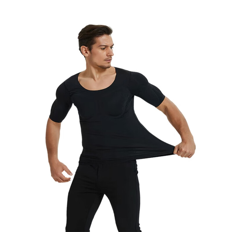 Oxygen New Modeling Seamless Fake Muscle Inner Clothes Men's T-shirt Shoulder Pads Invisible Simulated Fake Chest Muscles Fake Abdominal Muscles Short Sleeves Cos Traceless White Half Sleeve Half (Tenth Generation Muscle Pads Removable L Weight 130kg-150kg