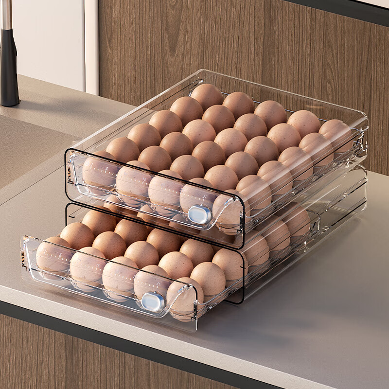 Baichao refrigerator egg storage box, crisper, kitchen organization artifact, rack, egg box, special drawer-type egg box, double layer extra large - (can hold 60 eggs)