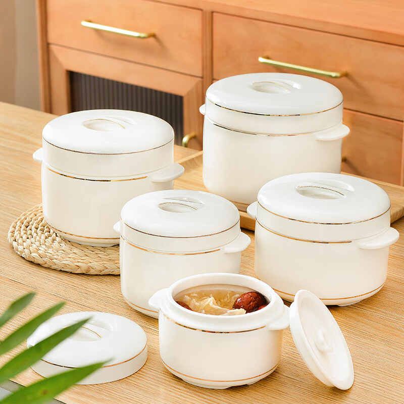 Pupan Chubby Stew Cup Ceramic Waterproof Stew Cup Steamed Egg Stew Pot with Lid Double Lid Soup Cup Household Bird's Nest Size Liner Steaming Cup Phnom Penh Stew Cup 450ml Free Spoon (Suitable for Children