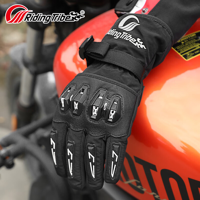 RidingTribe motorcycle riding gloves winter plus velvet thickening waterproof electric vehicle summer commuting waterproof anti-fall touch screen motorcycle T2 white-winter warmth L size