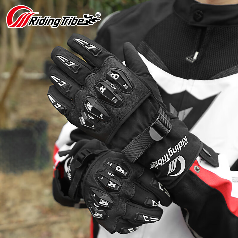 RidingTribe motorcycle riding gloves winter plus velvet thickening waterproof electric vehicle summer commuting waterproof anti-fall touch screen motorcycle T2 white-winter warmth L size