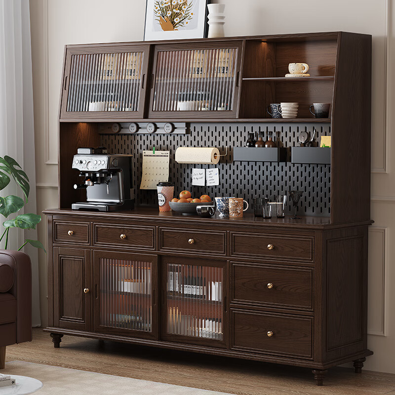 Xinmeiyu new solid wood sideboard against the wall integrated new Chinese storage retro multi-functional kitchen tea cabinet American wine cabinet 1.5 meter combination FAS grade ash wood