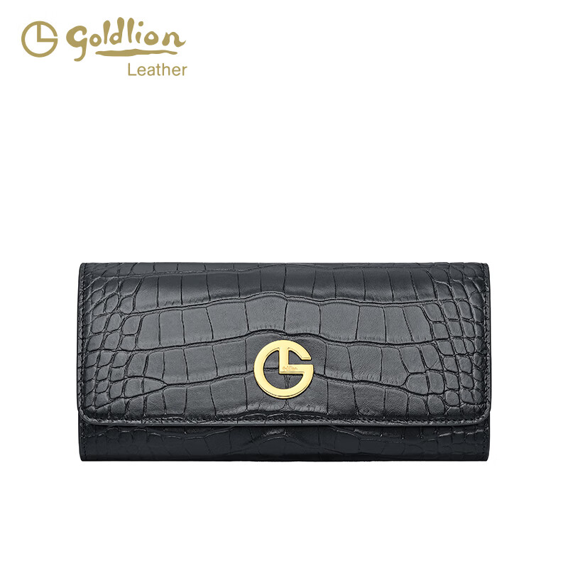 Goldlion women's bag 2025 hot fashion crocodile pattern wallet long women's handbag simple temperament women's wallet black