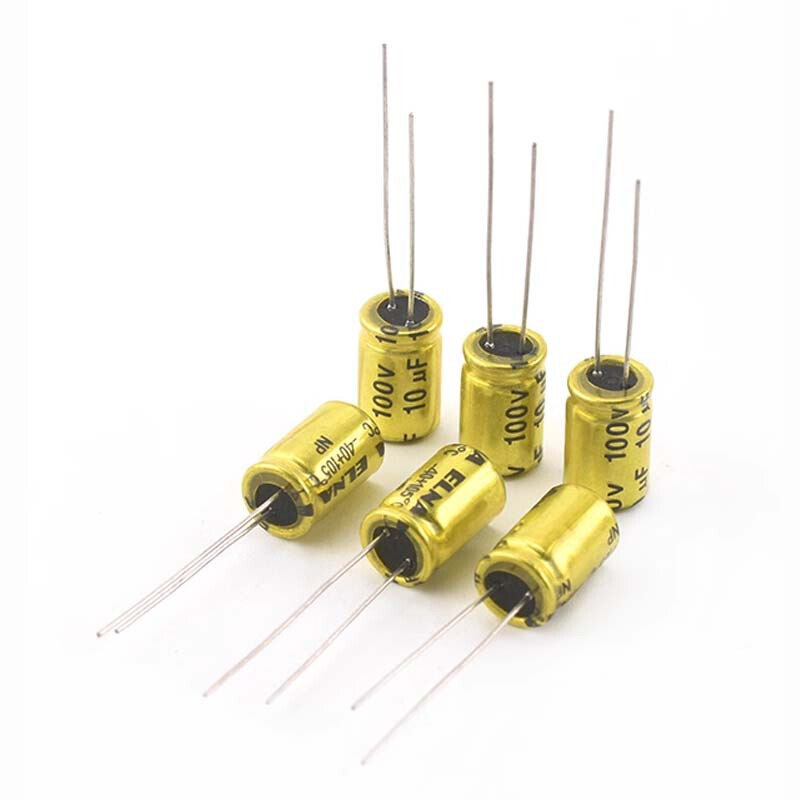 Fever audio electrolytic capacitor NP 50v 100v 1/2.2/3.3/4.7/6.8/10/22/47UF 4.7UF 100V vertical gold 8*12MM (10 pieces