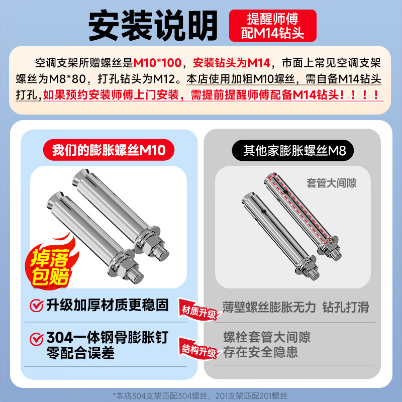 Beishi thickened stainless steel air conditioner outdoor unit bracket stainless steel air conditioner bracket air conditioner rack suitable for Oaks Hualing Changhong Haier Kelon TCL Midea Gree and other air conditioner racks 304 stainless steel 1.5p thickened version / with stainless steel detection fluid