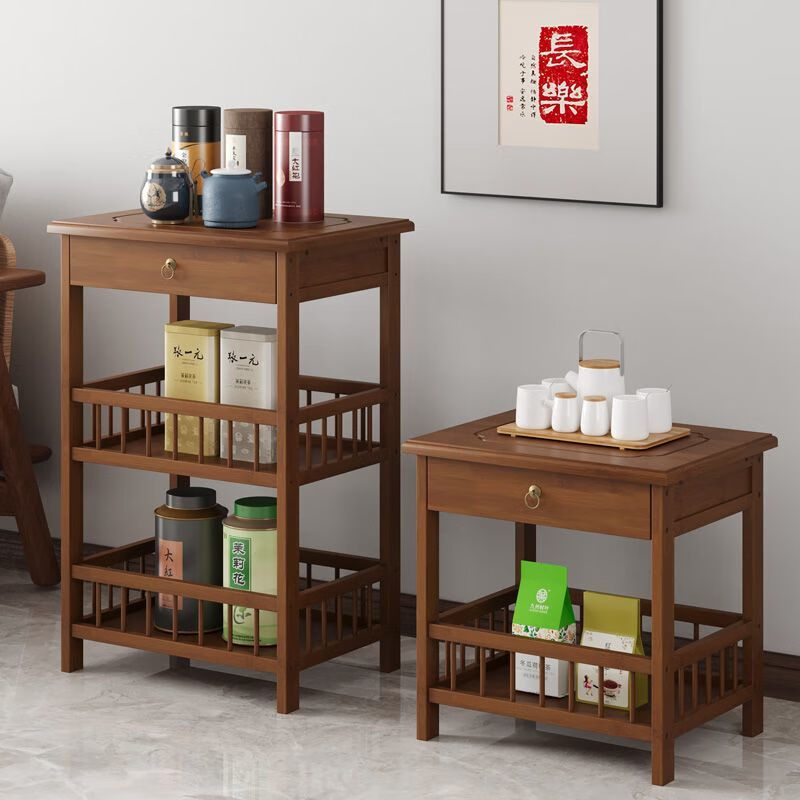 FANCYCHIC home sofa side cabinet small coffee table mahjong table corner corner small square table storage rack tea table tea table side tea cabinet two-story brown fence