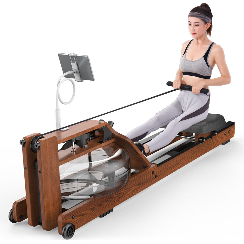 Yingerjian Electric Water Resistance Intelligent Rowing Machine Foldable Resistance Adjustable Home Indoor Silent Fitness Log Basic Edition - Brown