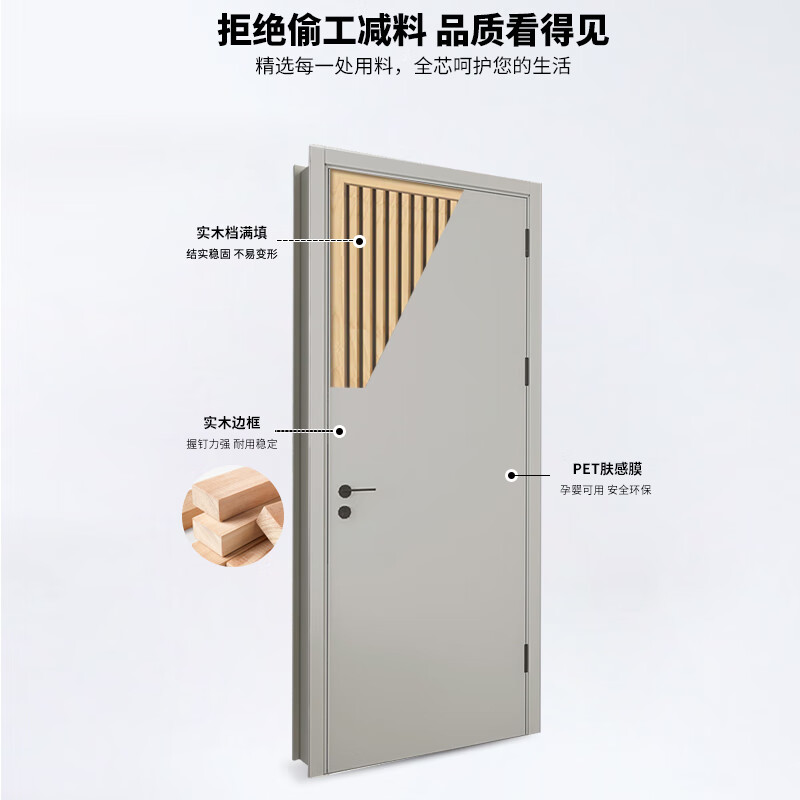 Oupai (OUPAI) Oupai wooden door bedroom door indoor wooden door room door paint-free solid wood composite door set door silent door no paint door and door frame a set of customized Jiangshan wooden door package installation 4F moonlight white complete set of doors double package door package + Oupai high-quality hardware + locks customized